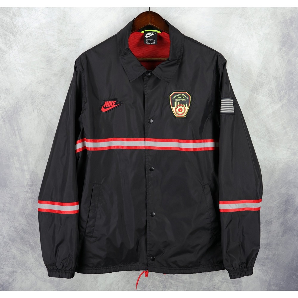 Nike FDNY Coaches Jacket Mens XL Black Reflective City of New York Windbreaker